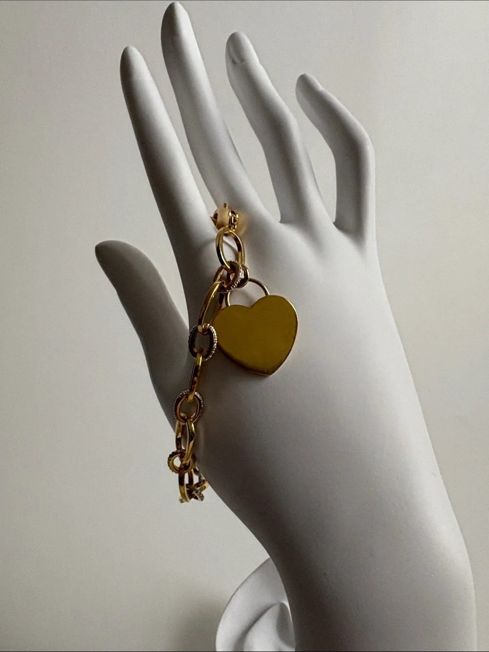 Gold Heart Charm with Alternating Pave Link Bracelet